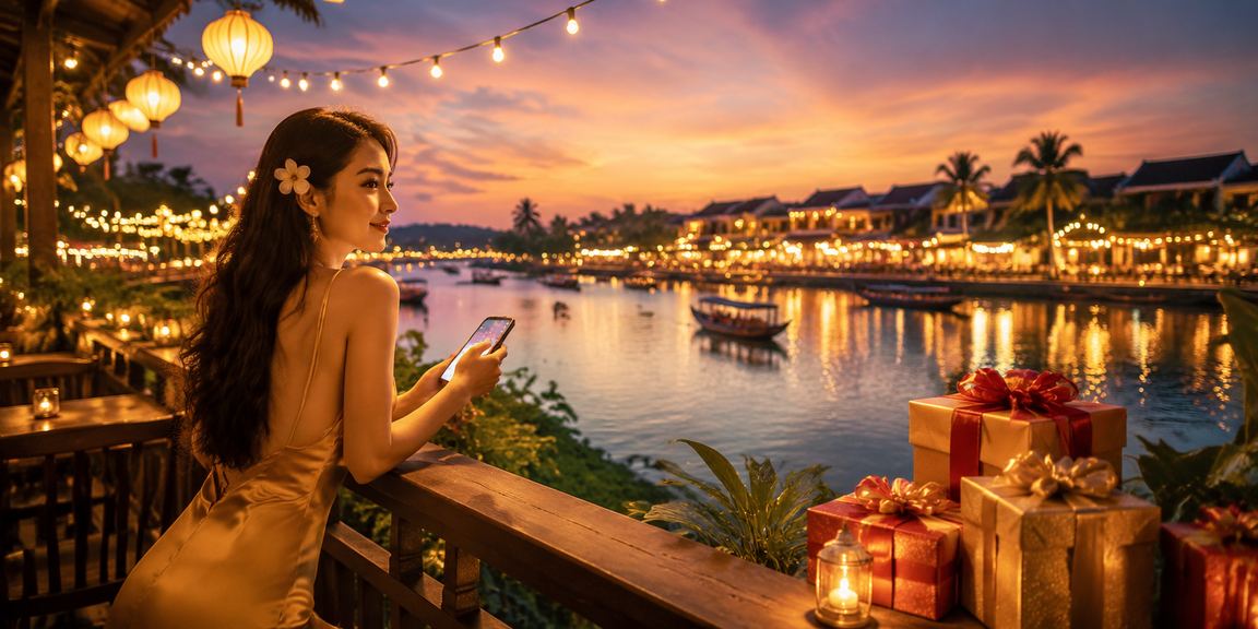 Người dùng tại Hội An đặt cược trên điện thoại di động bên ly cà phê buổi sáng